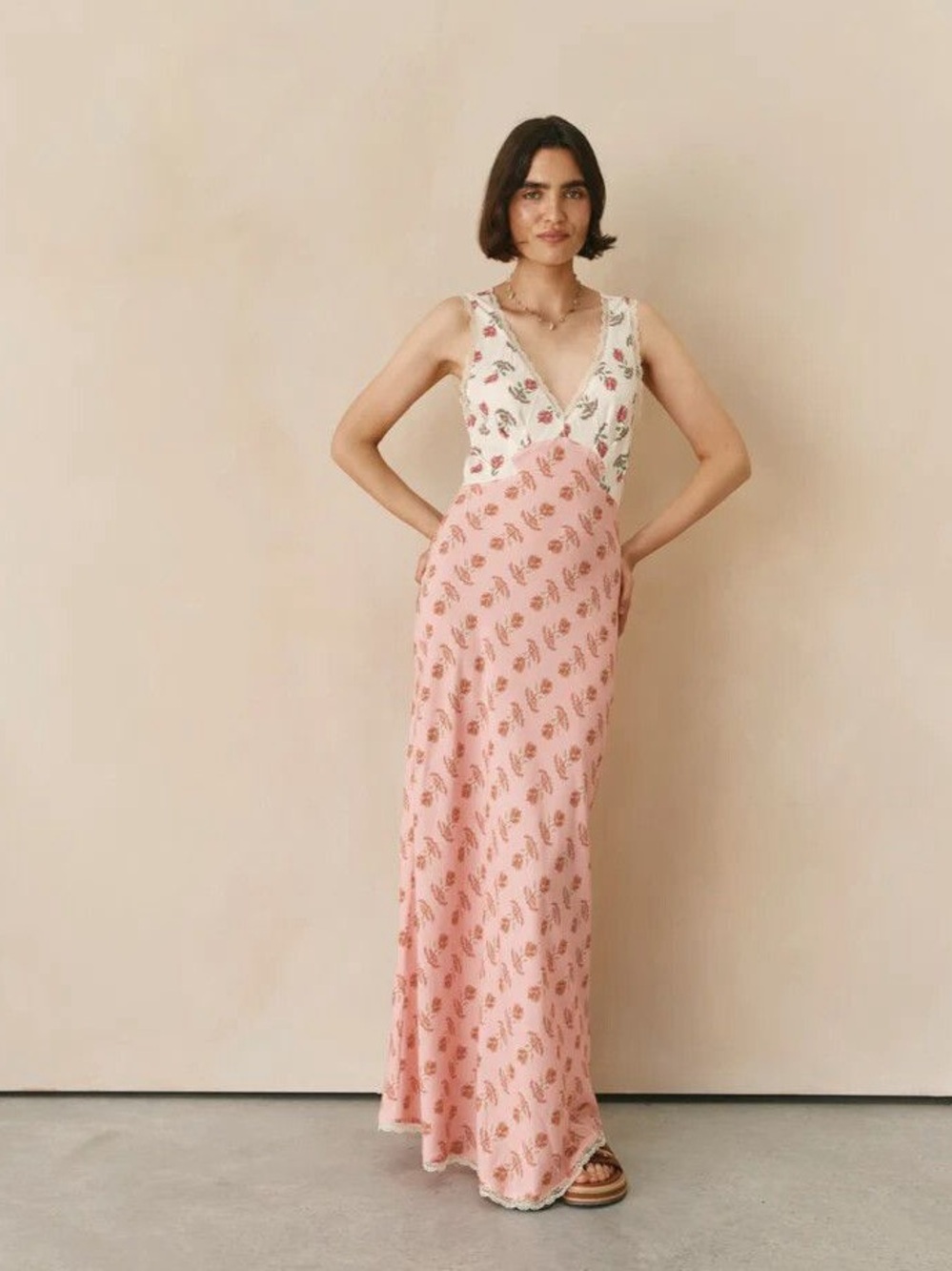 VRG GRL Novella Bias Cut Boheme Floral Lace Trim Dress Size 10